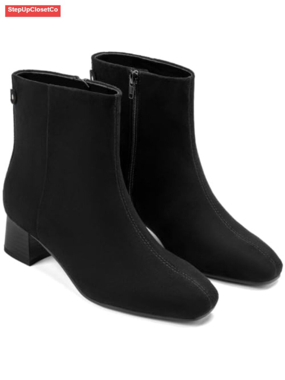 Wide Width Ankle Boots Square Toe Low Chunky Block Heel Faux Suede Booties
